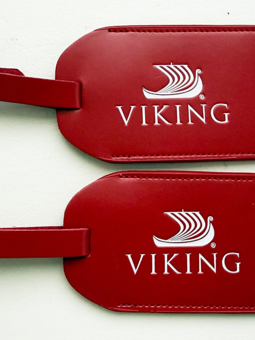 2 Viking Red Leather Luggage Tags